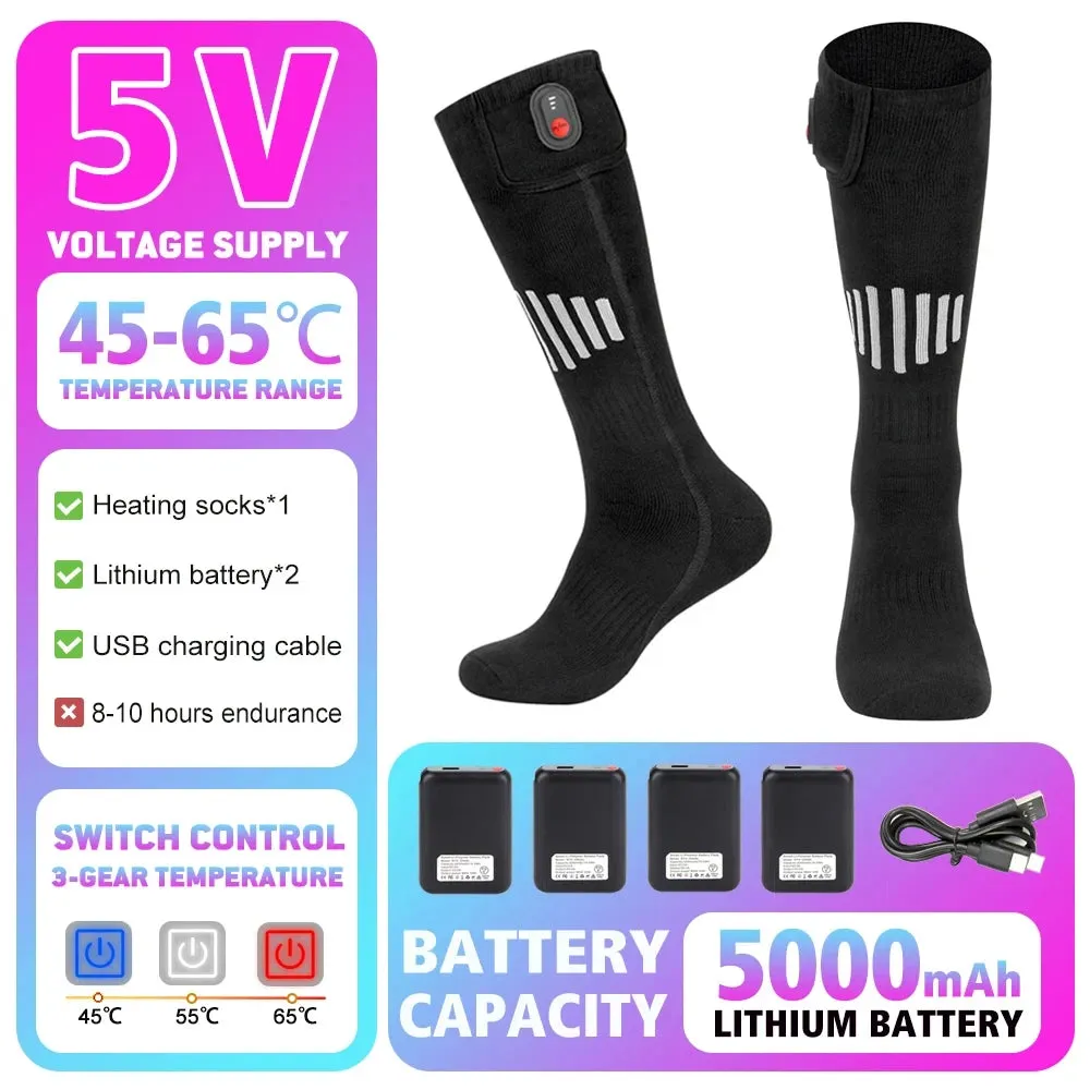 Winter Heated Socks Rechargeable Heating Socks for USB 5000mah Heated Socks Warmth Outdoor Heated Boots Snowmobile Winter Ski