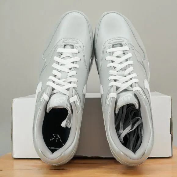 Womens 15.5 / Mens 14 - Nike Air Max 1 NBY 'Aquarius' Metallic Silver Shoes NEW