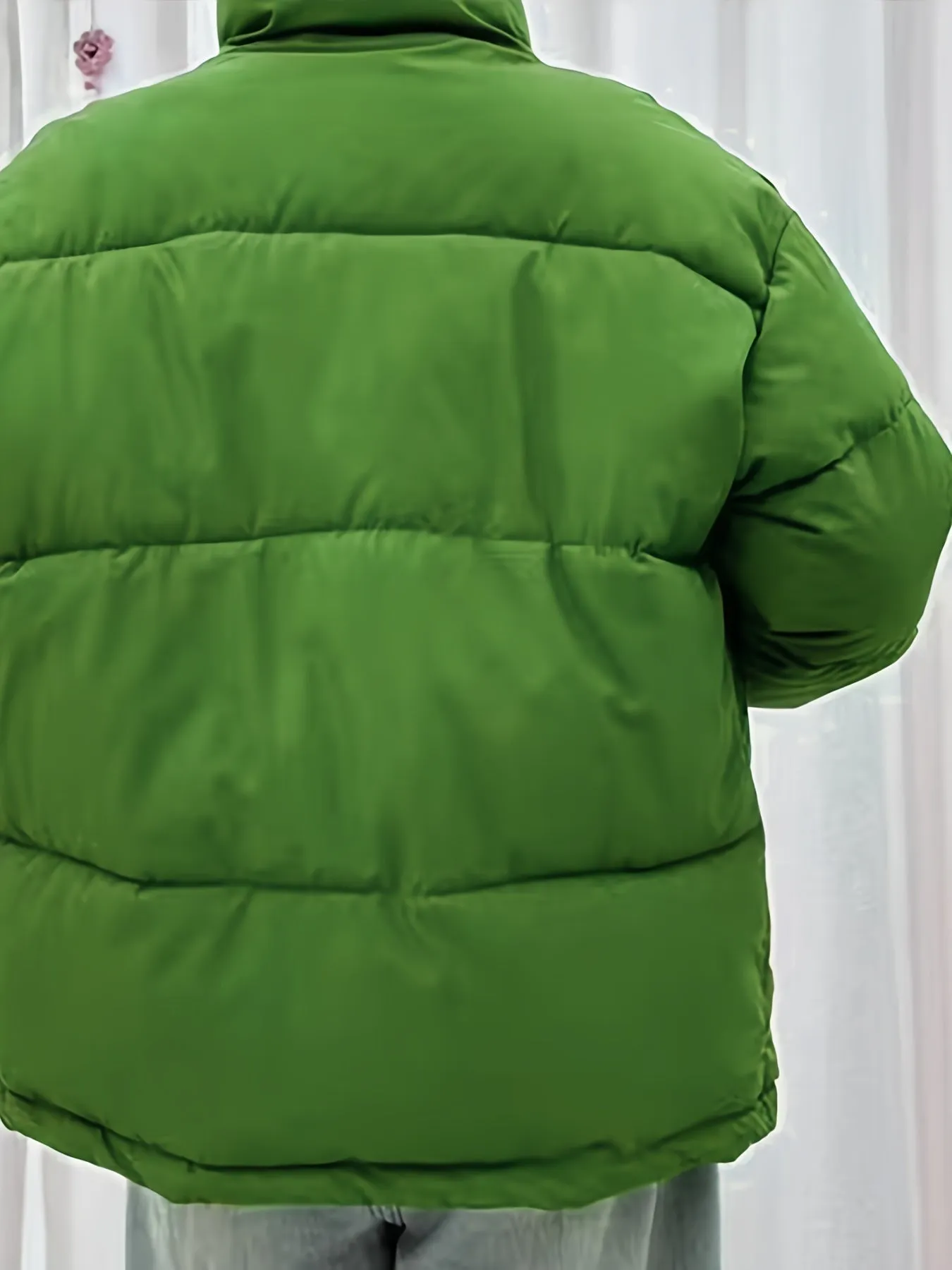 Womens Solid Color Stand Collar Puffer Jacket  Warm  Stylish