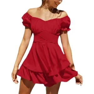 Women's Tie Back Wrap Layer Dress, Red