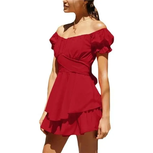 Women's Tie Back Wrap Layer Dress, Red