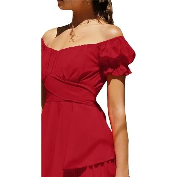 Women's Tie Back Wrap Layer Dress, Red