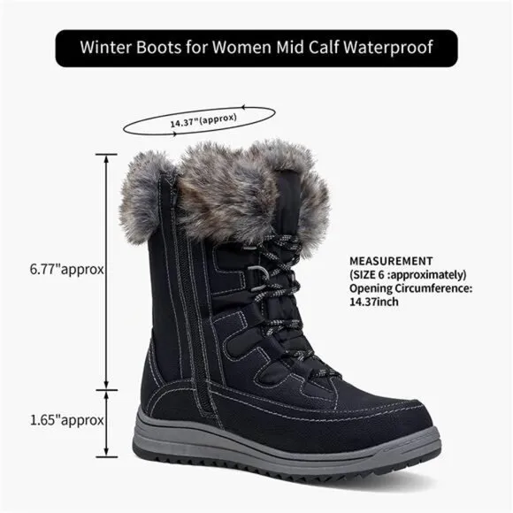 Women's Winter Snow Boots Waterproof, Black