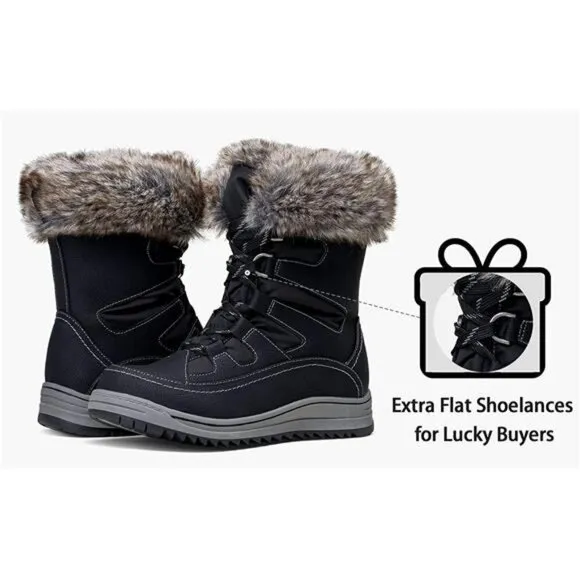 Women's Winter Snow Boots Waterproof, Black