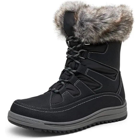 Women's Winter Snow Boots Waterproof, Black