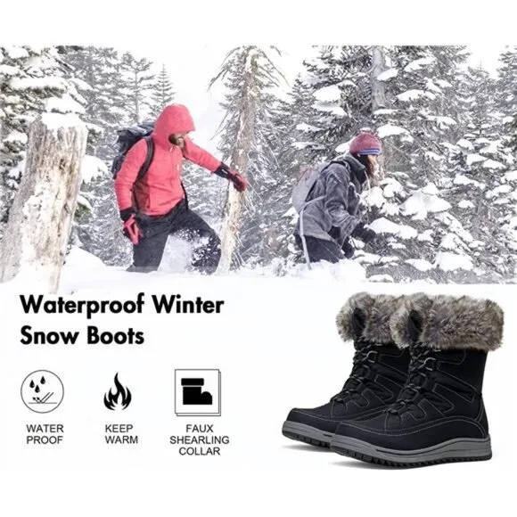Women's Winter Snow Boots Waterproof, Black