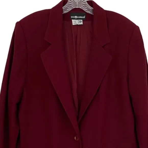 Wool Blazer Power Suit Dress Casual Coat Burgundy Wine Womens Plus Size 18