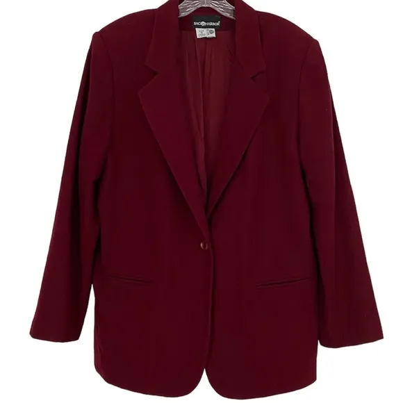 Wool Blazer Power Suit Dress Casual Coat Burgundy Wine Womens Plus Size 18