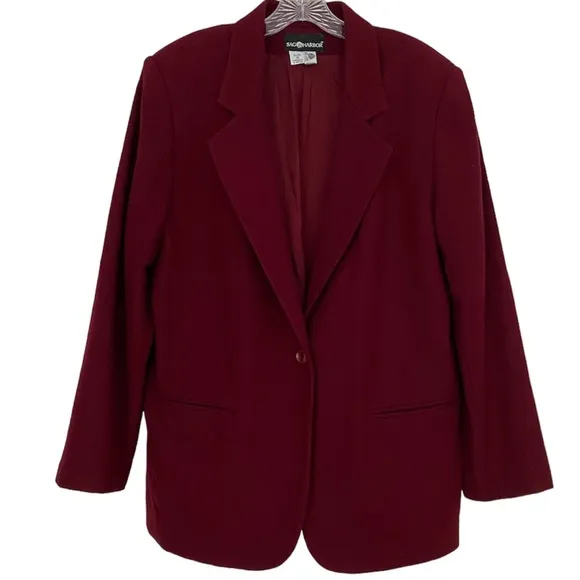 Wool Blazer Power Suit Dress Casual Coat Burgundy Wine Womens Plus Size 18