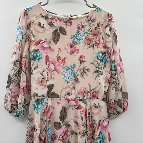 Yumi Kim Full‎ of Love Blush Floral Print 3/4 Sleeve Woodstock Maxi Dress S NEW