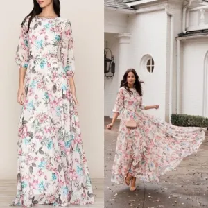 Yumi Kim Full‎ of Love Blush Floral Print 3/4 Sleeve Woodstock Maxi Dress S NEW