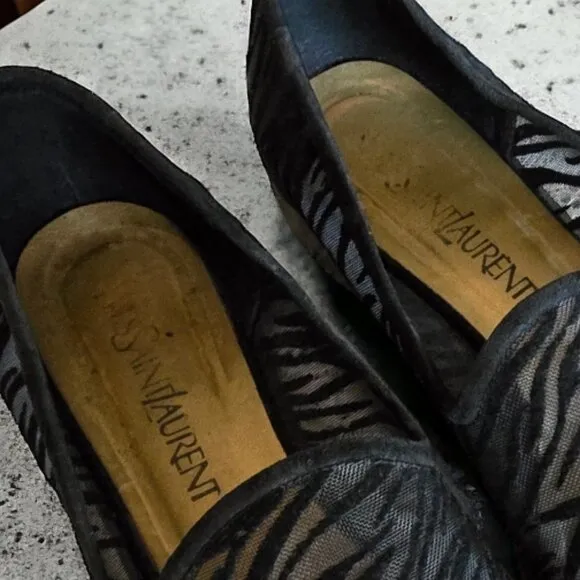 YVES SAINT LAURENT  8.5 Italian Made TARIN THOMAS Mesh/Suede Tiger Flat Shoe