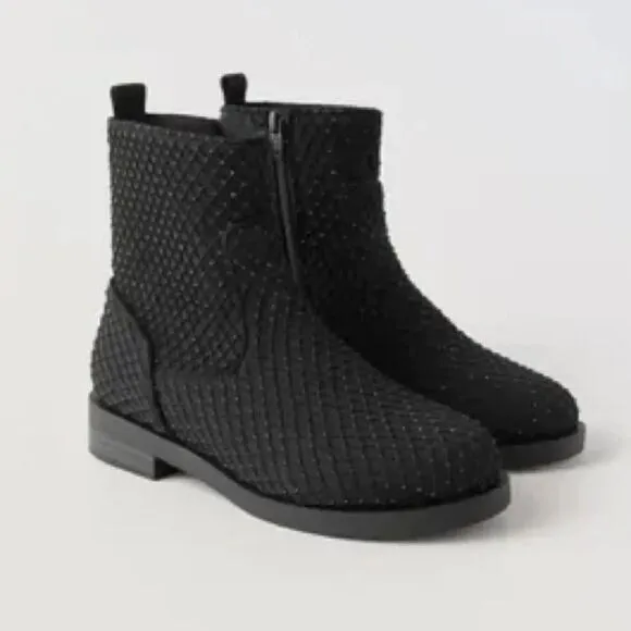ZARA RHINESTONE MESH ANKLE BOOTS