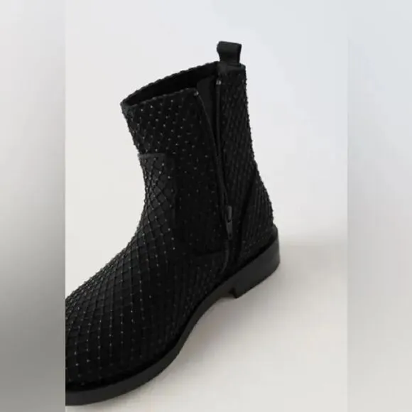 ZARA RHINESTONE MESH ANKLE BOOTS